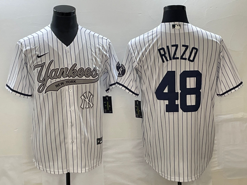 Men's New York Yankees #48 Anthony Rizzo White With Patch Cool Base Stitched Baseball Jersey
